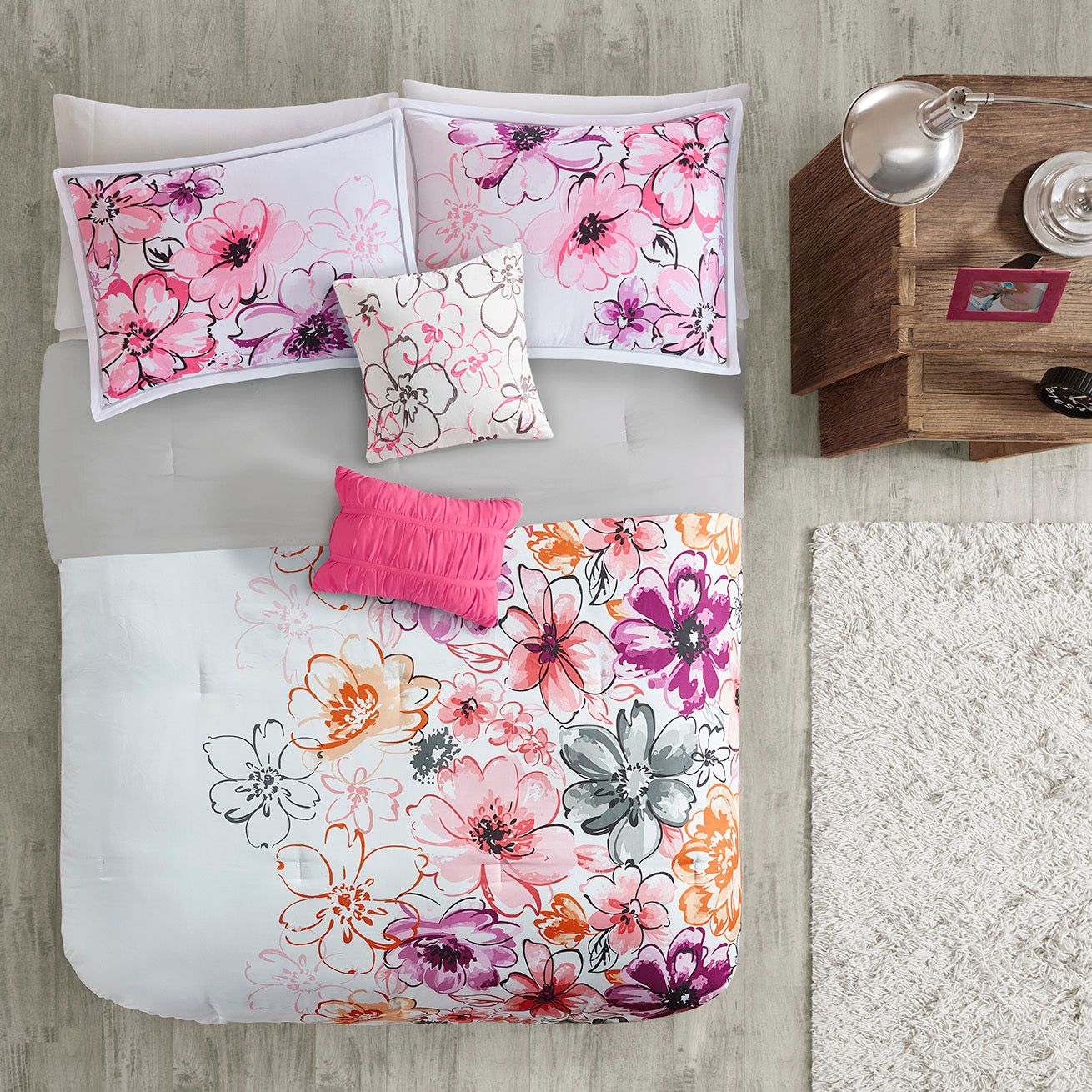 Floral Comforter Set Twin Pink Polyester