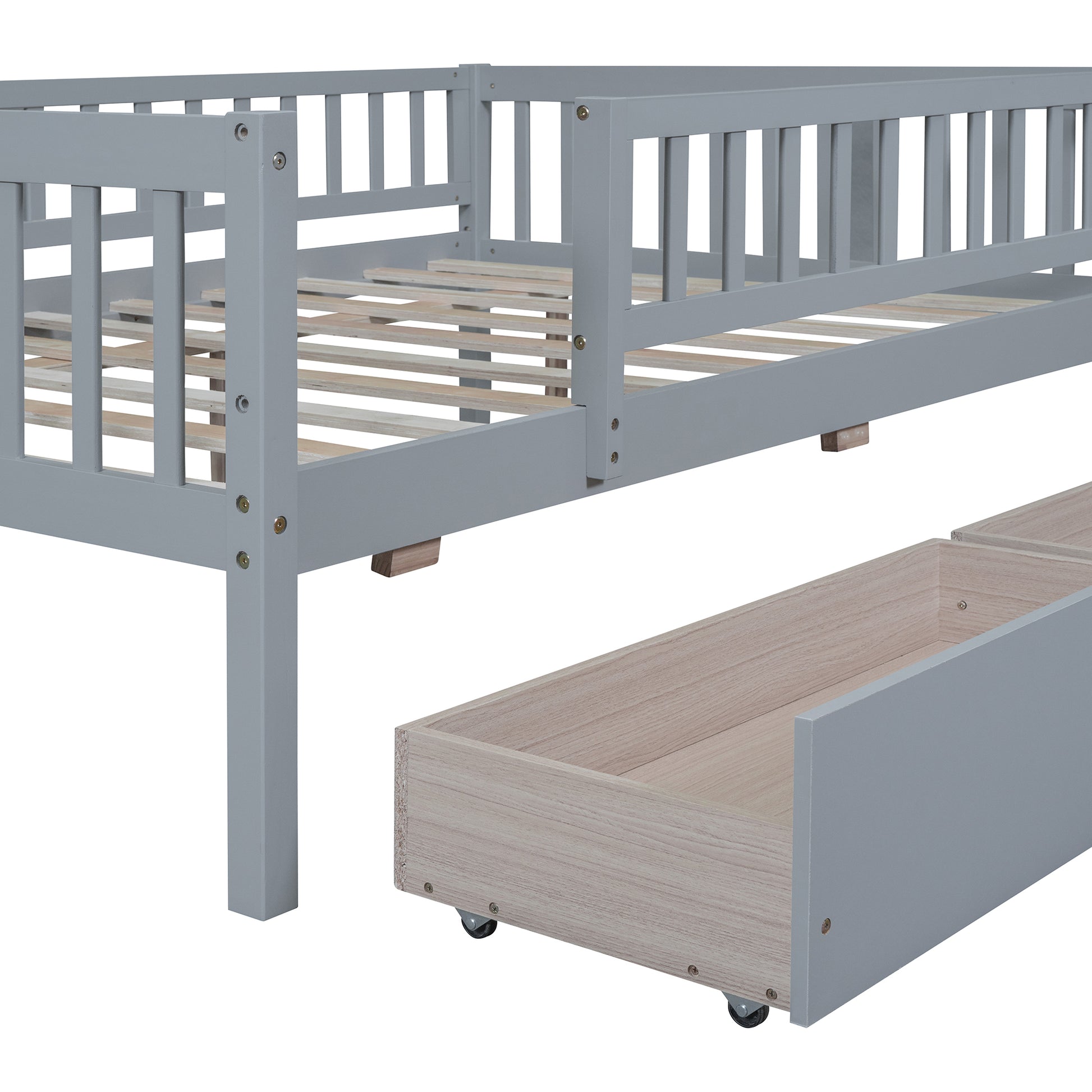 Full Size Daybed Wood Bed With Two Drawers, Gray Full Gray Solid Wood