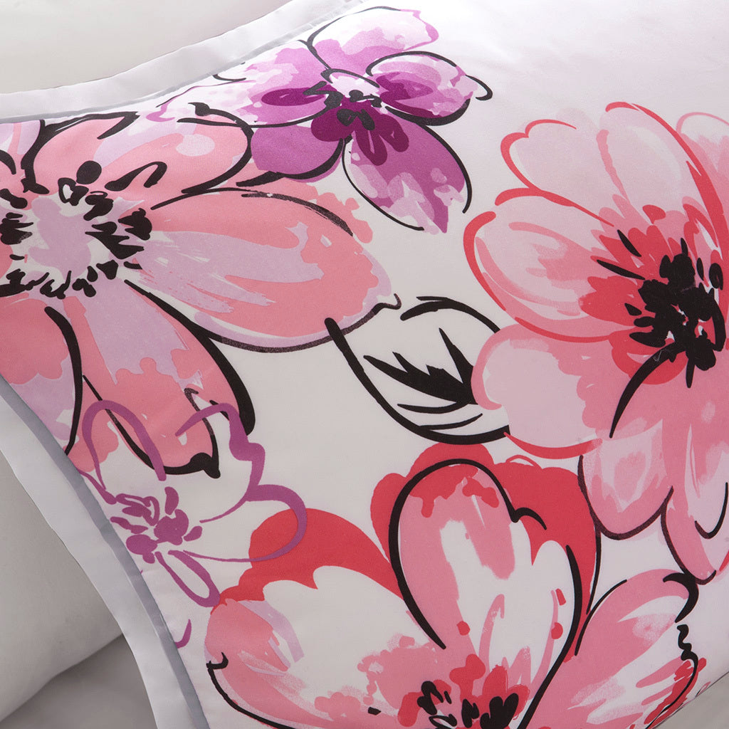 Floral Comforter Set Twin Pink Polyester