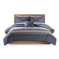 Striped Comforter Set With Bed Sheets Queen Blue Grey Polyester