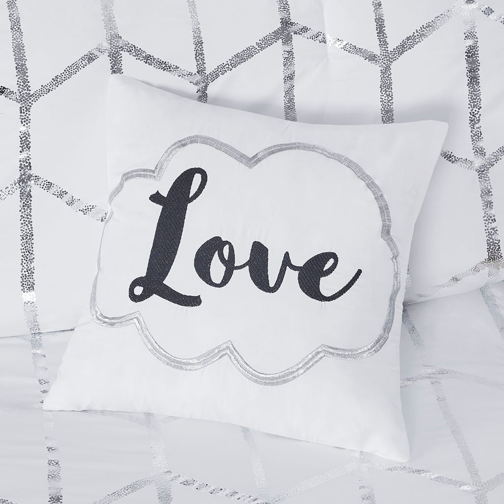 Metallic Printed Comforter Set King White Silver Polyester