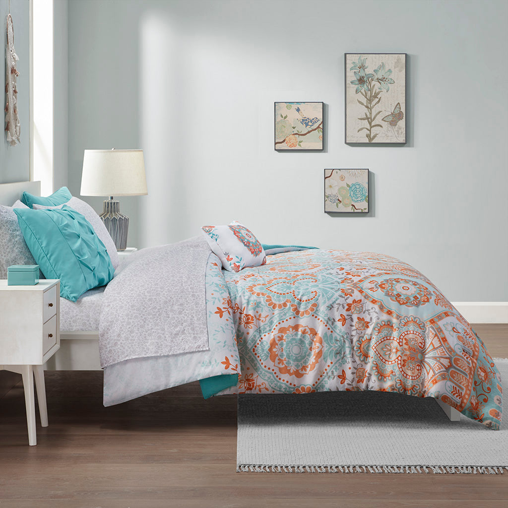 Boho Comforter Set With Bed Sheets Twin Xl Aqua Polyester
