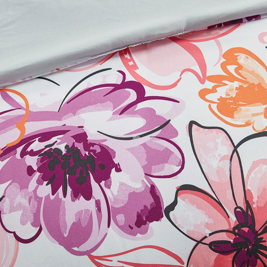 Floral Comforter Set Twin Pink Polyester