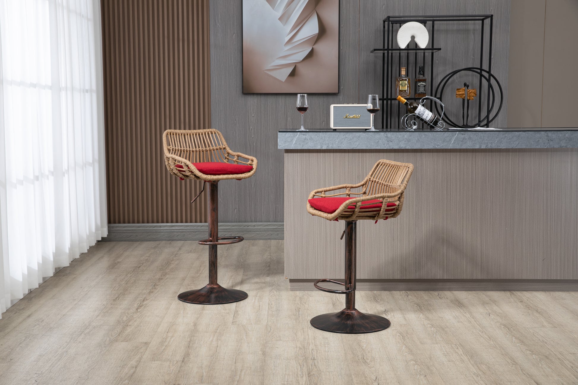 Coolmore Modern Swivel Bar Stools Set Of 2 Adjustable Counter Height Chairs With Footrest For Kitchen, Dining Room Red Red Primary Living Space Linen