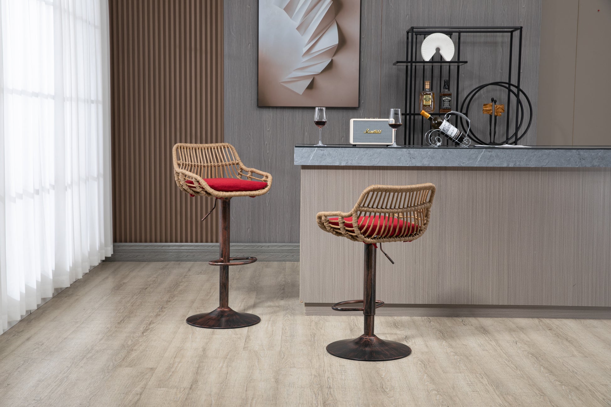 Coolmore Modern Swivel Bar Stools Set Of 2 Adjustable Counter Height Chairs With Footrest For Kitchen, Dining Room Red Red Primary Living Space Linen