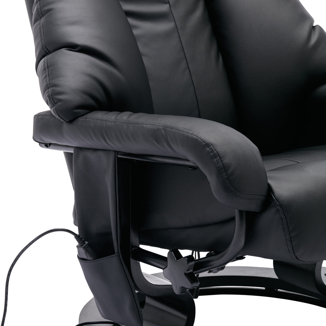 Recliner With Ottoman Footrest, Recliner Chair With Vibration Massage, Faux Leather And Swivel Wood Base For Living Room And Bedroom, Black Black Pu