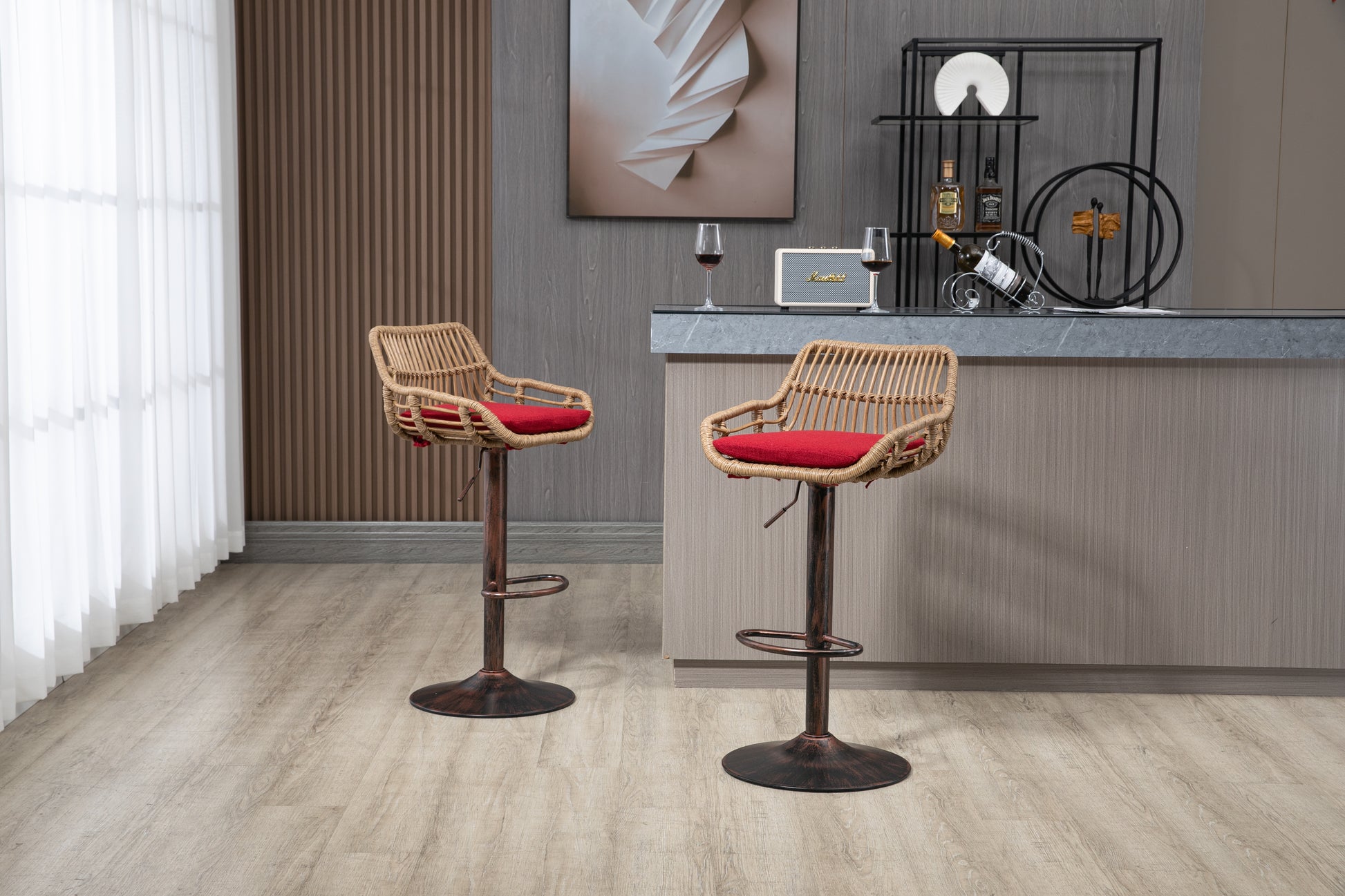 Coolmore Modern Swivel Bar Stools Set Of 2 Adjustable Counter Height Chairs With Footrest For Kitchen, Dining Room Red Red Primary Living Space Linen