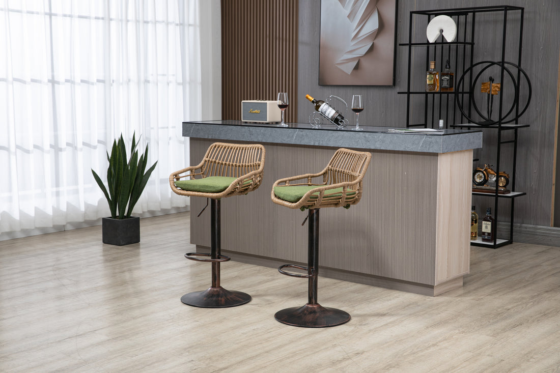 Coolmore Swivel Bar Stools Set Of 2 Adjustable Counter Height Chairs With Footrest For Kitchen, Dining Room 2Pc Set Green Polyester