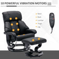 Recliner With Ottoman Footrest, Recliner Chair With Vibration Massage, Faux Leather And Swivel Wood Base For Living Room And Bedroom, Black Black Pu