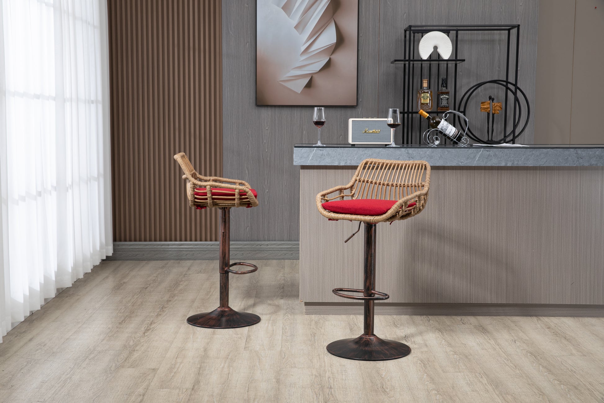 Coolmore Modern Swivel Bar Stools Set Of 2 Adjustable Counter Height Chairs With Footrest For Kitchen, Dining Room Red Red Primary Living Space Linen