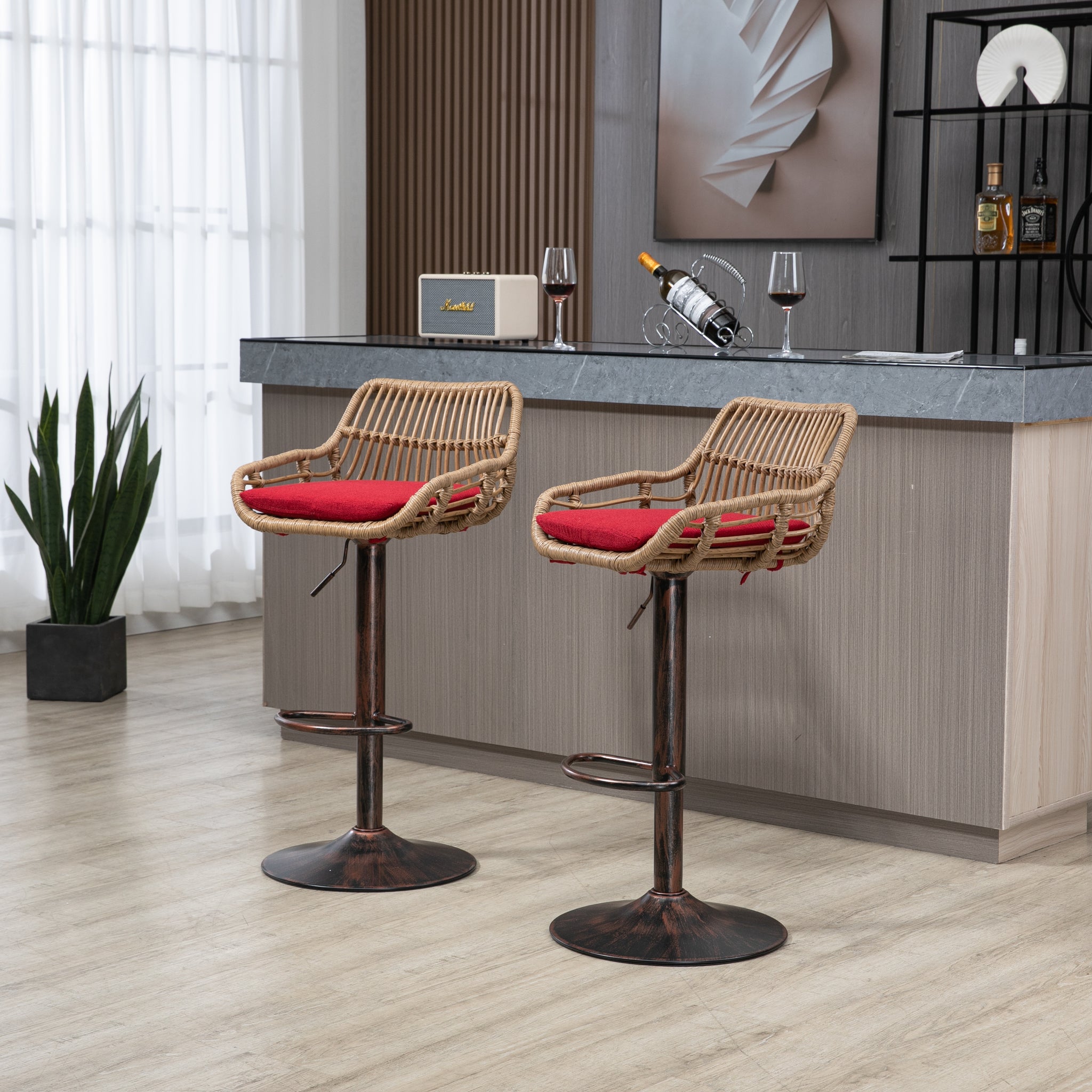 Coolmore Modern Swivel Bar Stools Set Of 2 Adjustable Counter Height Chairs With Footrest For Kitchen, Dining Room Red Red Primary Living Space Linen