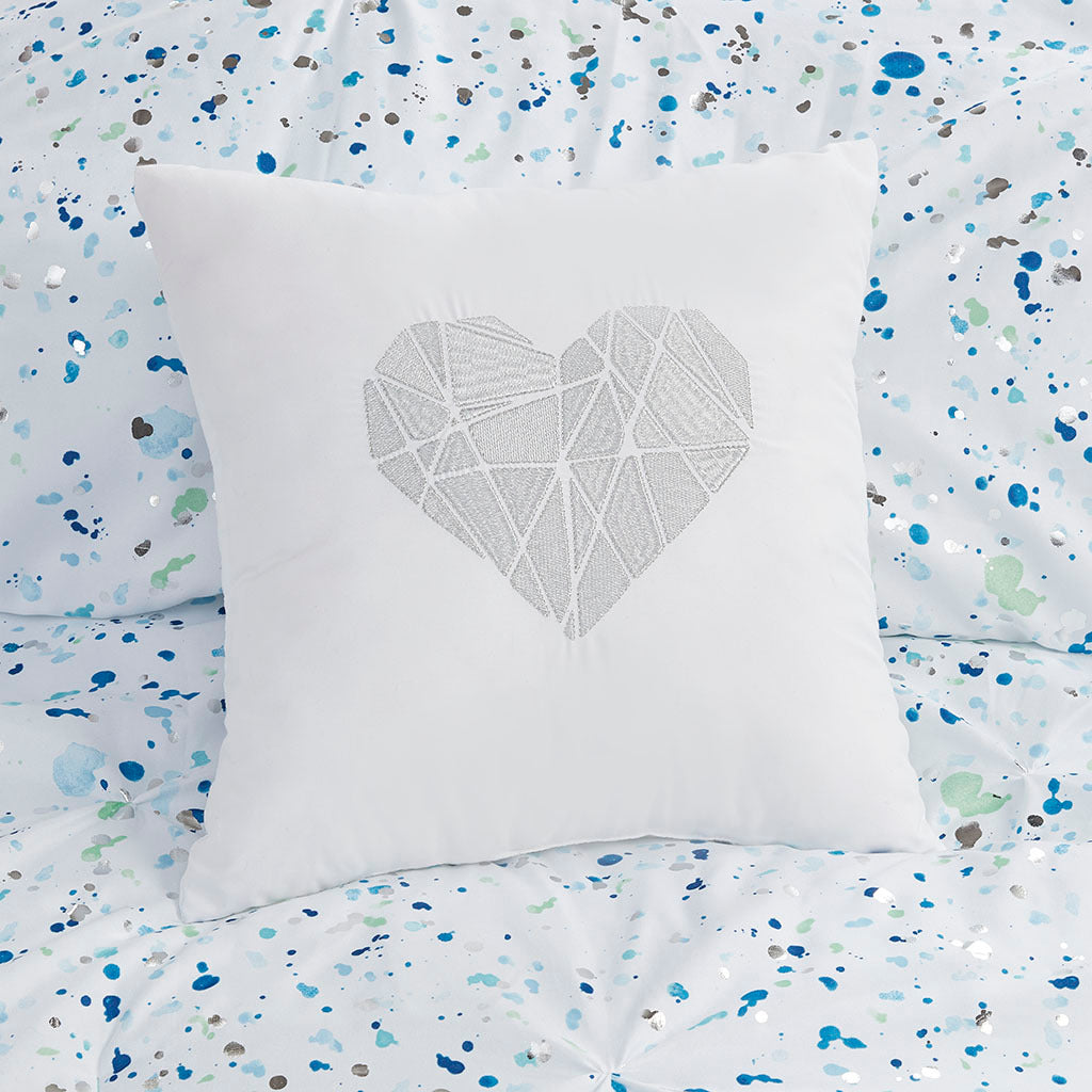 Metallic Printed And Pintucked Comforter Set Twin Aqua Blue Polyester