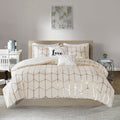 Metallic Printed Duvet Cover Set King Ivory Gold Polyester