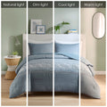 Embroidered Comforter Set Full Blue Polyester