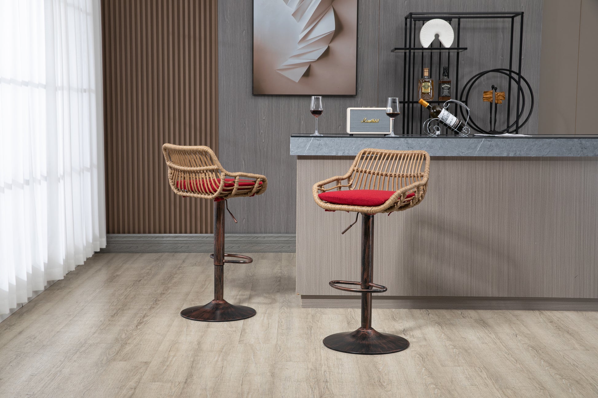 Coolmore Modern Swivel Bar Stools Set Of 2 Adjustable Counter Height Chairs With Footrest For Kitchen, Dining Room Red Red Primary Living Space Linen