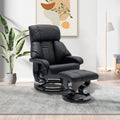 Recliner With Ottoman Footrest, Recliner Chair With Vibration Massage, Faux Leather And Swivel Wood Base For Living Room And Bedroom, Black Black Pu