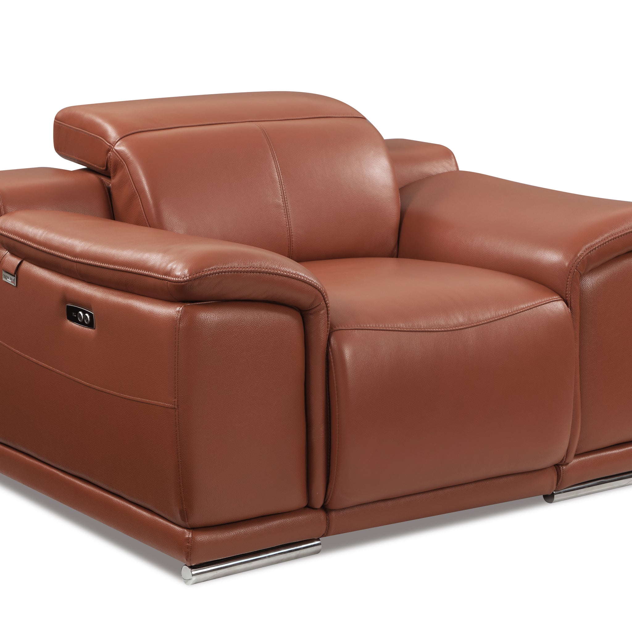 Genuine Italian Leather Power Reclining Chair Camel Foam Leather