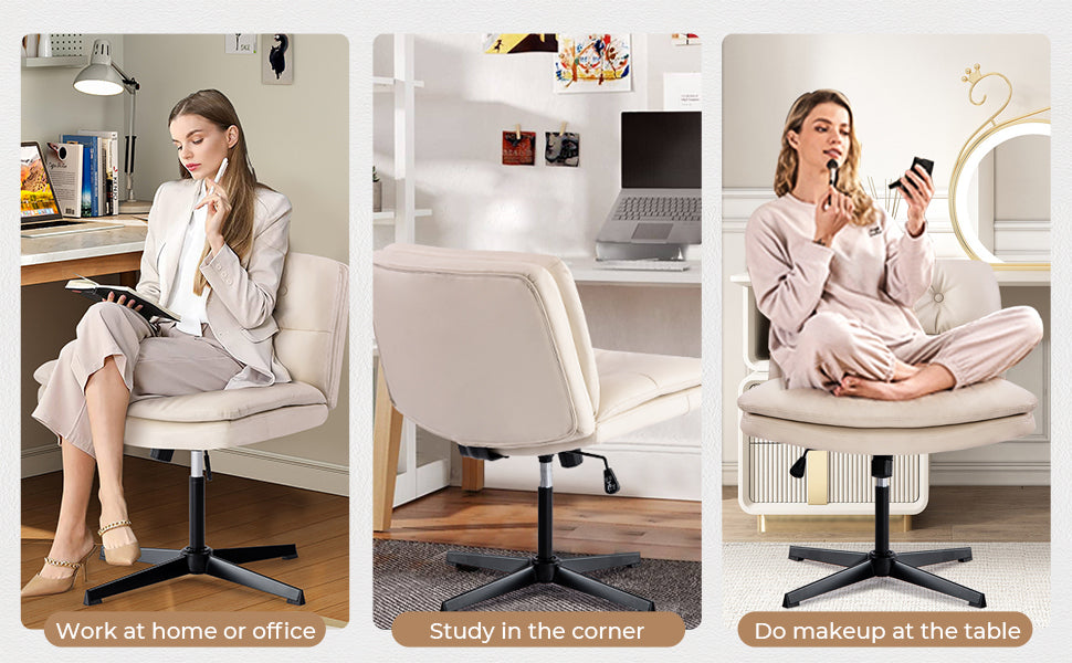 Large Size Armless Home Office Desk Chair Vanity Chair No Wheels Wood Beige Primary Living Space Foam Casual,Contemporary,Minimalist,Modern Handle Office Chairs Solid Back Foam Adjustable Height Leather