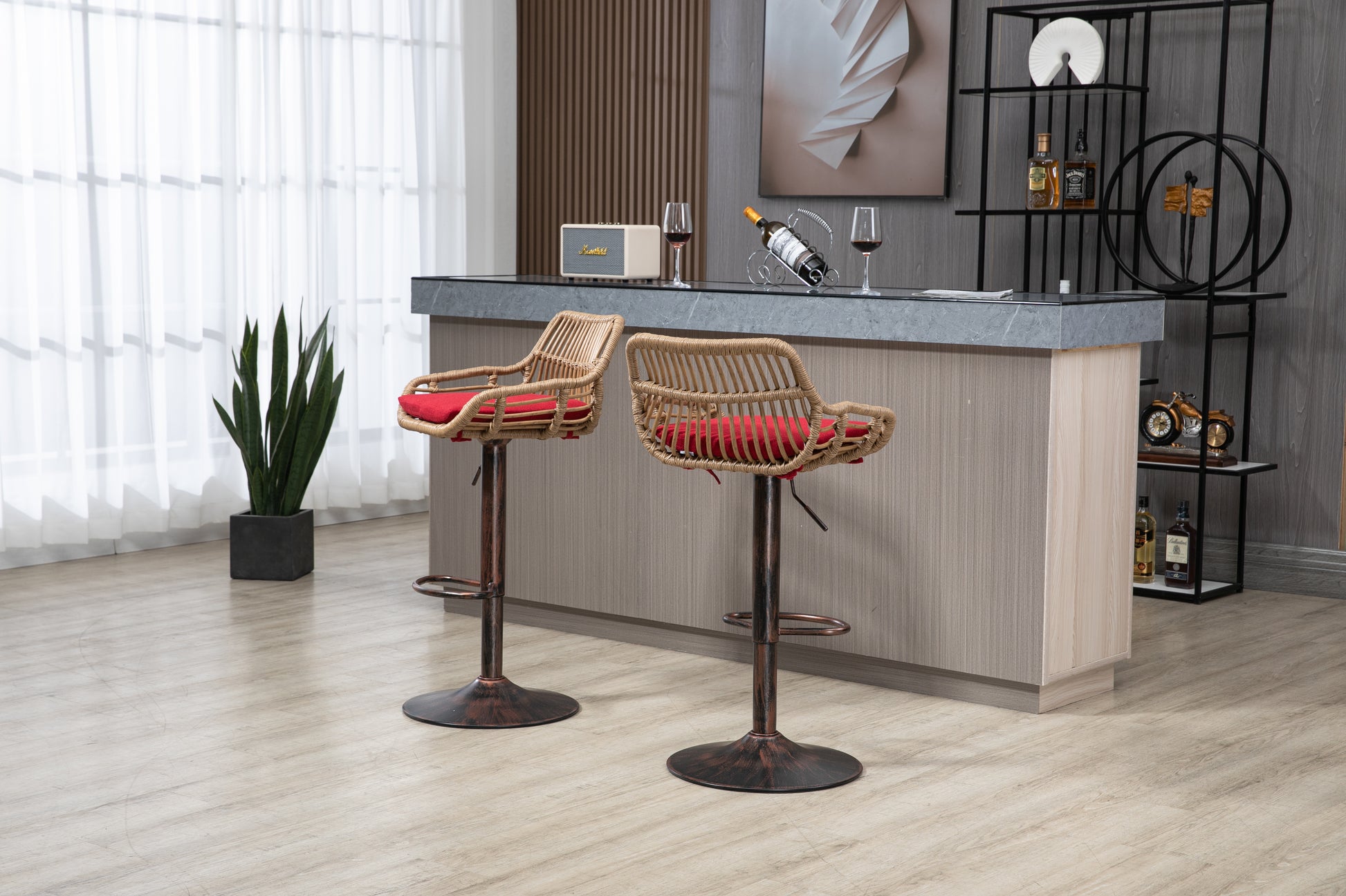Coolmore Modern Swivel Bar Stools Set Of 2 Adjustable Counter Height Chairs With Footrest For Kitchen, Dining Room Red Red Primary Living Space Linen