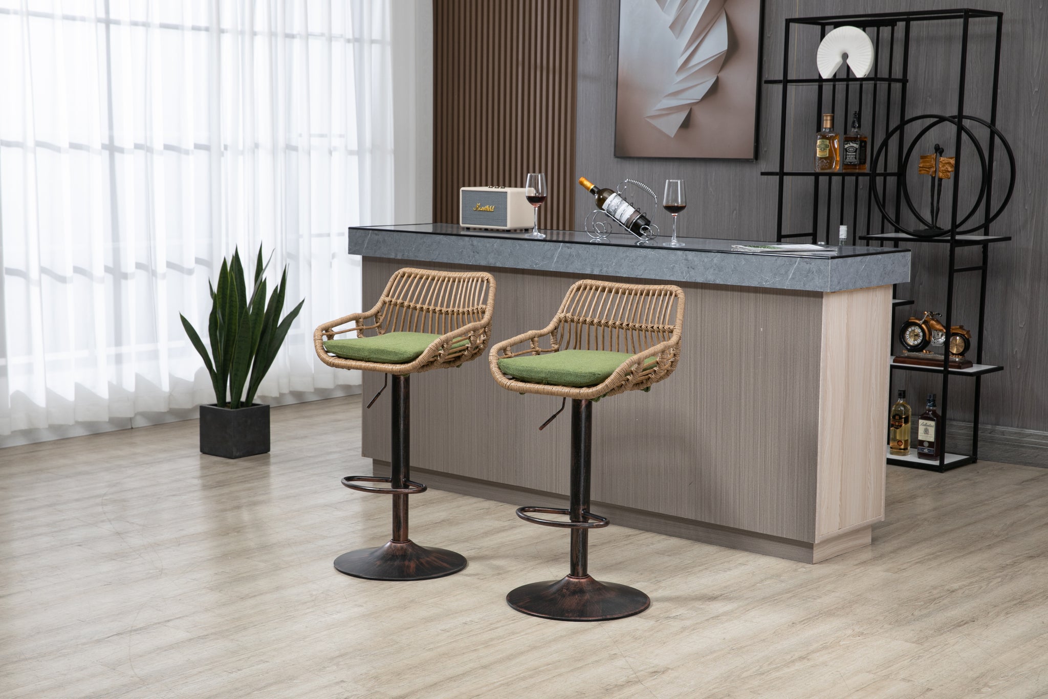 Coolmore Swivel Bar Stools Set Of 2 Adjustable Counter Height Chairs With Footrest For Kitchen, Dining Room 2Pc Set Green Polyester