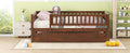 Full Size Wood Daybed With Trundle And Fence Guardrails, Walnut Full Walnut Solid Wood Mdf