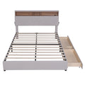 Queen Size Upholstered Platform Bed With Storage Headboard, Led, Usb Charging And 2 Drawers, Beige Beige Upholstered
