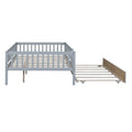 Full Size Wood Daybed With Trundle And Fence Guardrails, Gray Full Gray Solid Wood Mdf