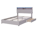 Queen Size Upholstered Platform Bed With Storage Headboard, Led, Usb Charging And 2 Drawers, Beige Beige Upholstered