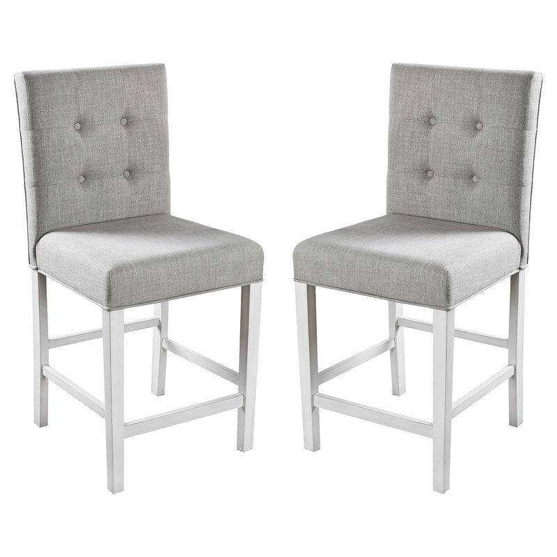 Set Of 2Pc Counter Height Dining Chairs Antique White Solid Wood Dining Room Furniture Tufted Back Padded Upholstered Seat. Antique White White Dining Room Classic,Contemporary,Modern Dining Chairs Rubberwood Tufted Back Solid Wood