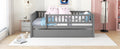 Full Size Wood Daybed With Trundle And Fence Guardrails, Gray Full Gray Solid Wood Mdf
