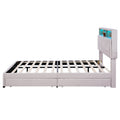 Full Size Upholstered Platform Bed With Storage Headboard, Led, Usb Charging And 2 Drawers, Beige Box Spring Not Required Beige Wood Linen Upholstered