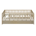 Twin Size Wood Daybed With Trundle And Fence Guardrails, Natural Twin Natural Solid Wood Mdf