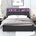 Queen Size Upholstered Platform Bed With Storage Headboard, Led, Usb Charging And 2 Drawers, Dark Gray Dark Gray Upholstered
