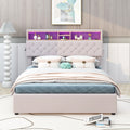 Full Size Upholstered Platform Bed With Storage Headboard, Led, Usb Charging And 2 Drawers, Beige Box Spring Not Required Beige Wood Linen Upholstered