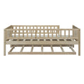 Twin Size Wood Daybed With Trundle And Fence Guardrails, Natural Twin Natural Solid Wood Mdf