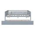 Full Size Wood Daybed With Trundle And Fence Guardrails, Gray Full Gray Solid Wood Mdf
