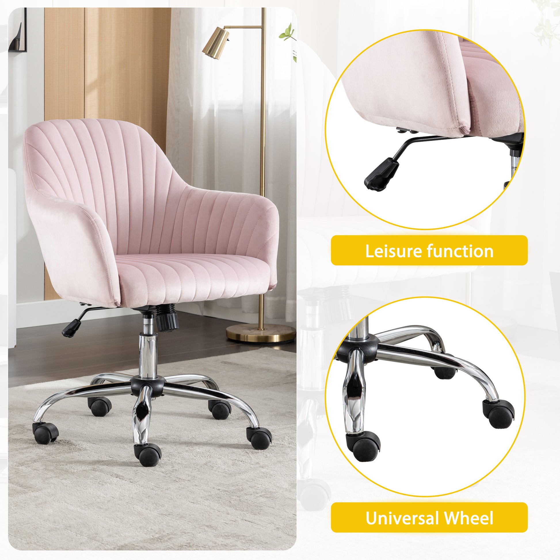 Accent Chair Modern Home Office Leisure Chair With Adjustable Velvet Height And Adjustable Casters Pink Pink Cotton Velvet