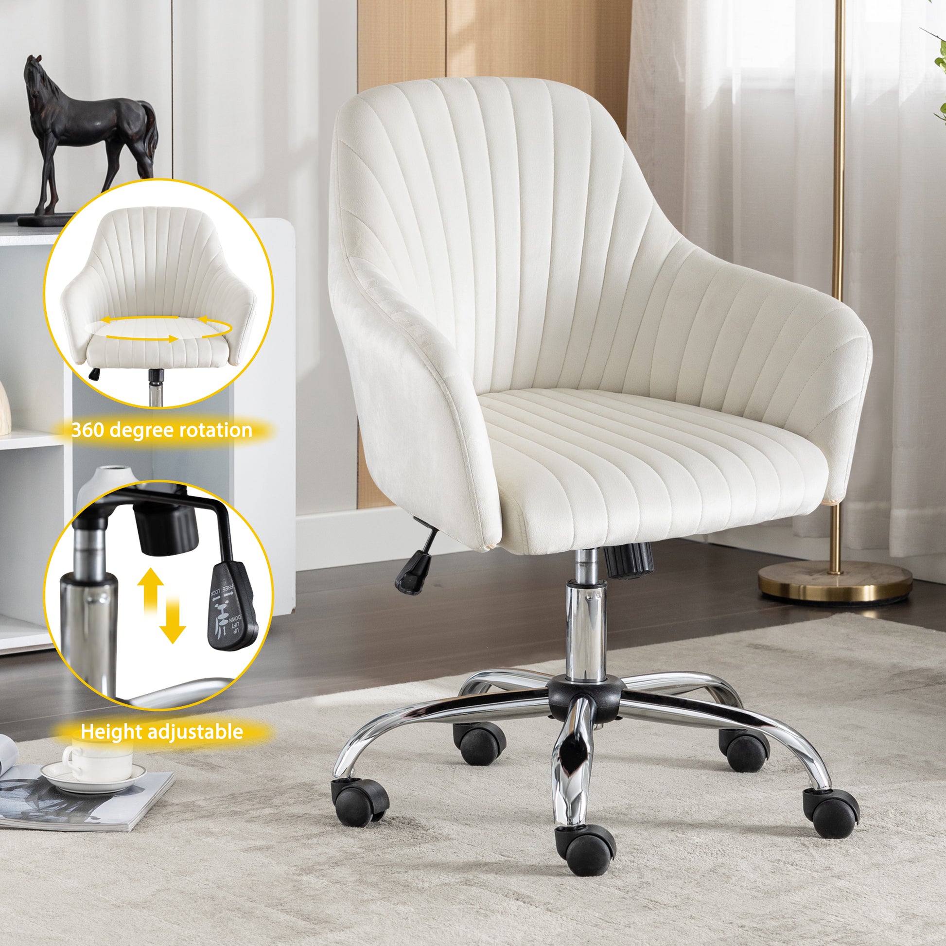 Accent Chair Modern Home Office Leisure Chair With Adjustable Velvet Height And Adjustable Casters Beige Beige Cotton Velvet
