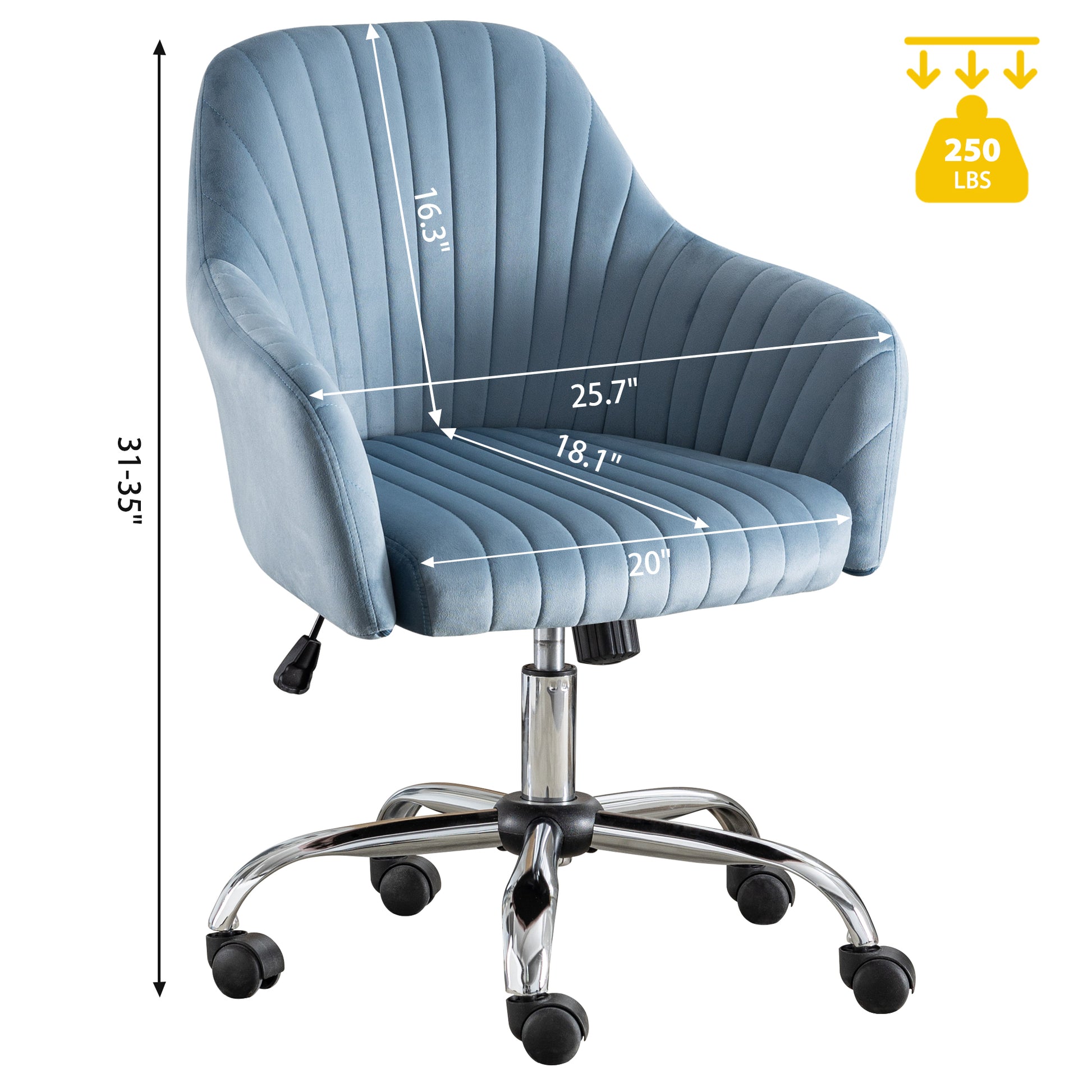 Accent Chair Modern Home Office Leisure Chair With Adjustable Velvet Height And Adjustable Casters Lightblue Light Blue Cotton Velvet