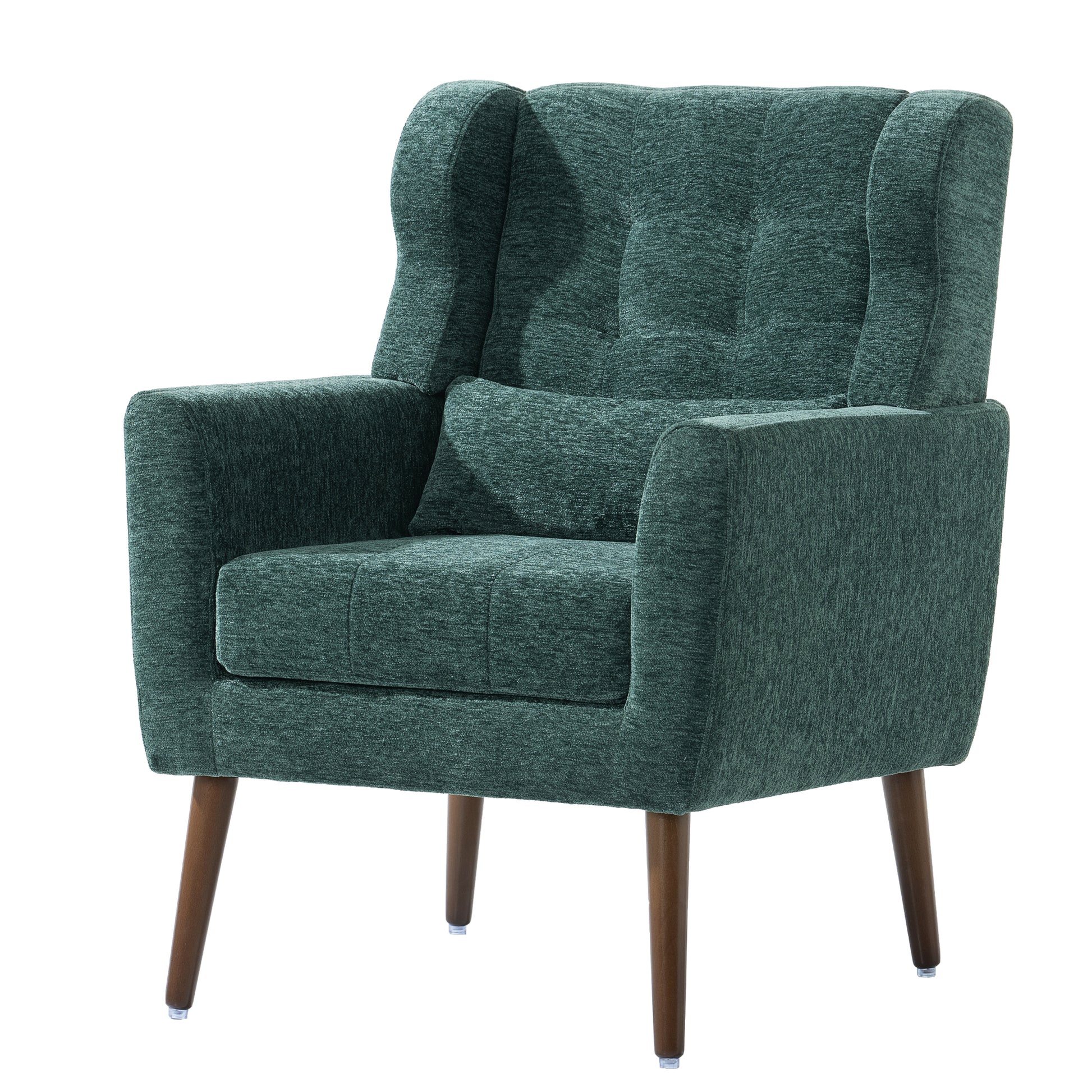 Modern Accent Chair,Chenille Arm Chairs For Living Room,Upholstered Mordern Armchair,Comfy Soft Padded Lounge Chair In Small Space, Bedroom, W Pillow, Solid Wood Leg Blackish Green Blackish Green Light Brown Primary Living Space Modern Rubberwood Foam