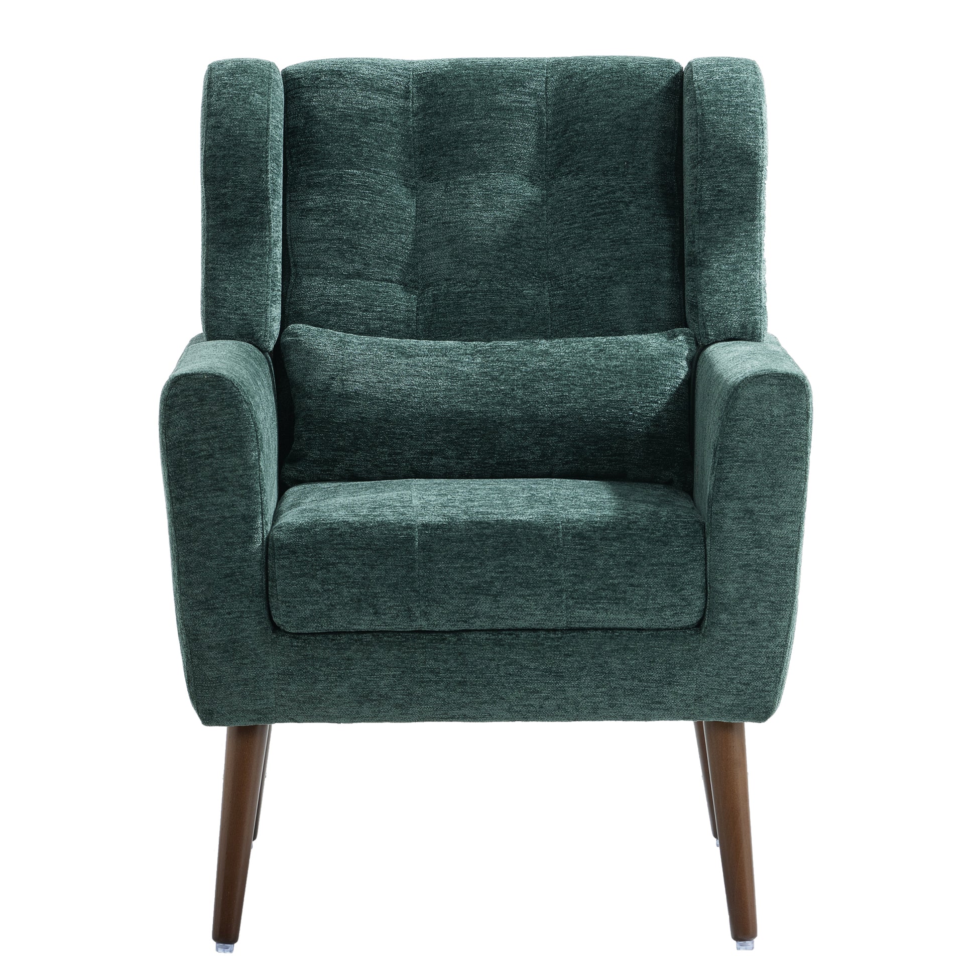 Modern Accent Chair,Chenille Arm Chairs For Living Room,Upholstered Mordern Armchair,Comfy Soft Padded Lounge Chair In Small Space, Bedroom, W Pillow, Solid Wood Leg Blackish Green Blackish Green Light Brown Primary Living Space Modern Rubberwood Foam