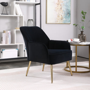Modern Mid Century Chair Velvet Sherpa Armchair For Living Room Bedroom Office Easy Assemble Navy Black Foam Velvet