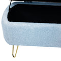 Blue Storage Ottoman Bench For End Of Bed Gold Legs, Modern Grey Faux Fur Entryway Bench Upholstered Padded With Storage For Living Room Bedroom Blue Faux Fur