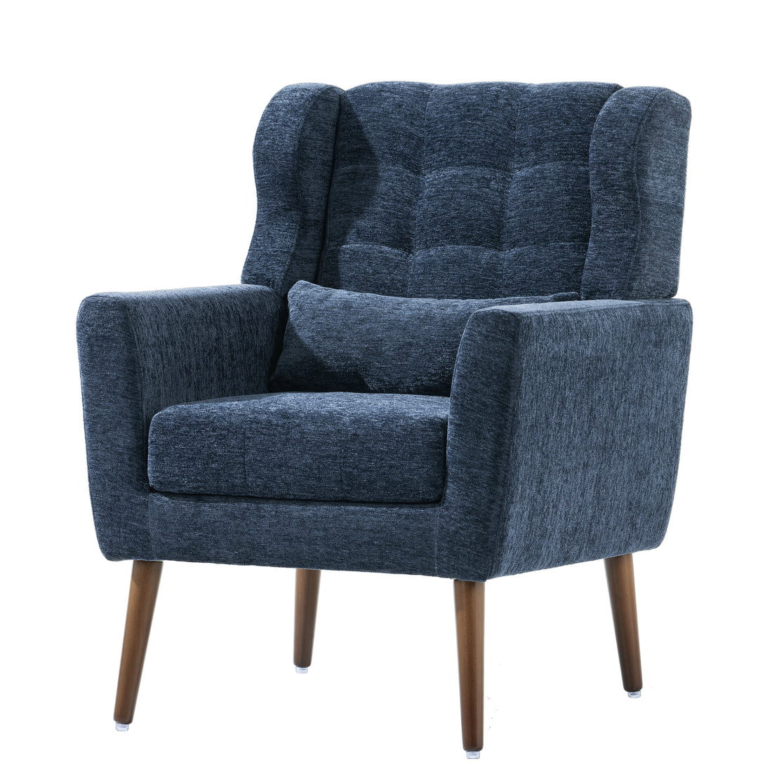 Modern Accent Chair,Chenille Arm Chairs For Living Room,Upholstered Mordern Armchair,Comfy Soft Padded Lounge Chair In Small Space, Bedroom, W Pillow, Solid Wood Leg Dark Blue Dark Blue Light Brown Primary Living Space Modern Rubberwood Foam Chenille