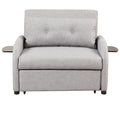 Pull Out Sofa Sleeper 3 In 1 With 2 Wing Table And Usb Charge For Nap Line Fabric For Living Room Recreation Room Grey Gray Foam Linen