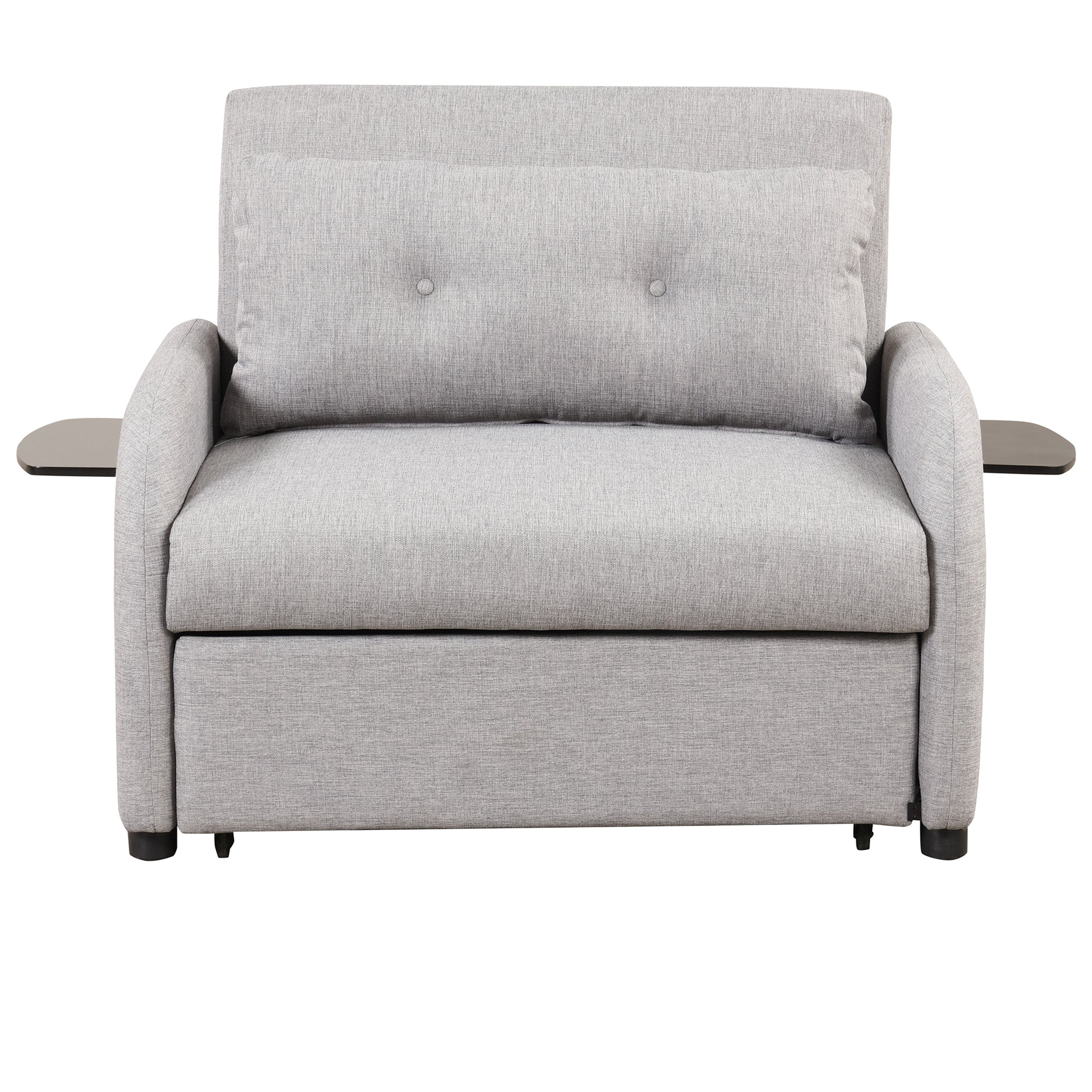 Pull Out Sofa Sleeper 3 In 1 With 2 Wing Table And Usb Charge For Nap Line Fabric For Living Room Recreation Room Grey Gray Foam Linen