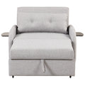 Pull Out Sofa Sleeper 3 In 1 With 2 Wing Table And Usb Charge For Nap Line Fabric For Living Room Recreation Room Grey Gray Foam Linen