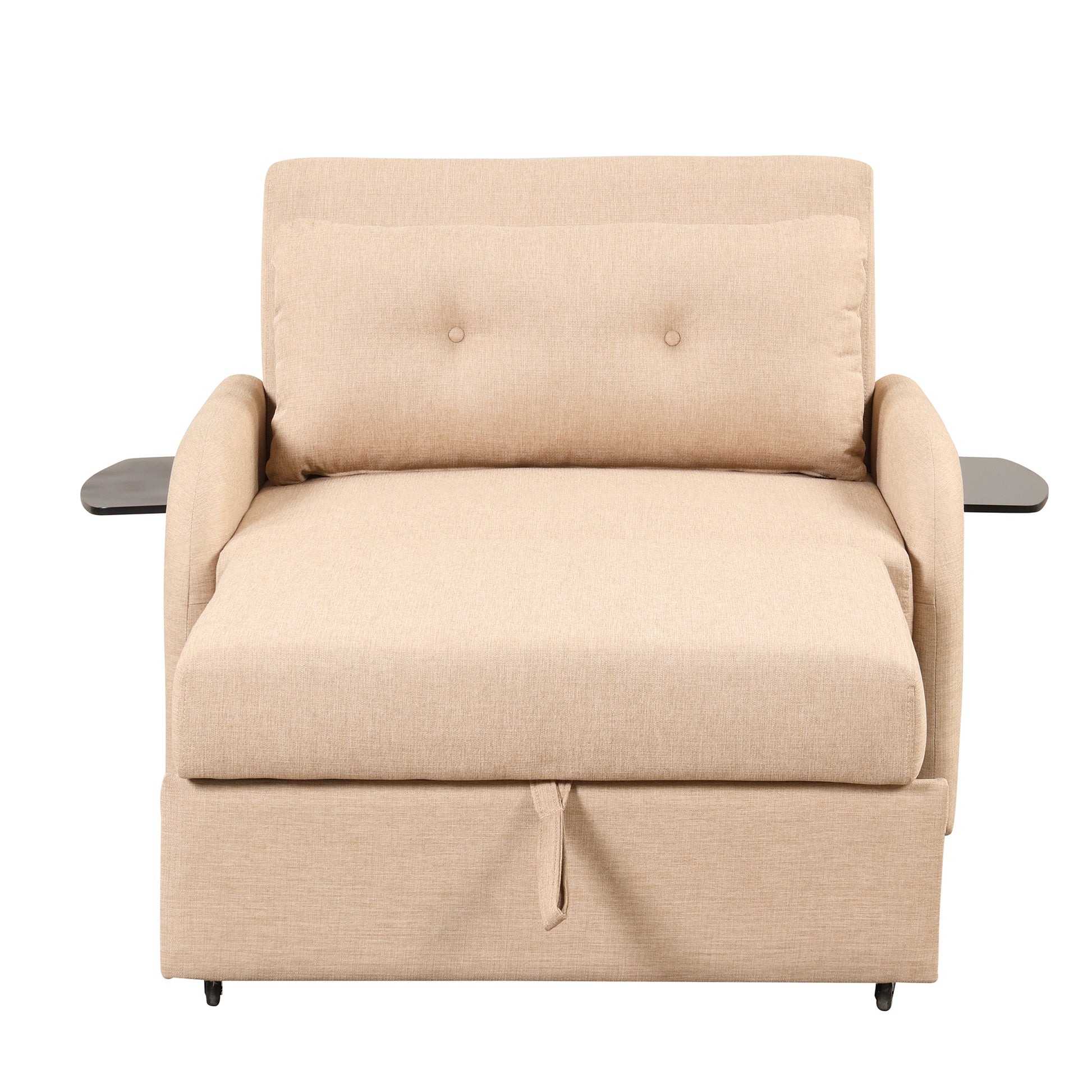 Pull Out Sofa Sleeper 3 In 1 With 2 Wing Table And Usb Charge For Nap Line Fabric For Living Room Recreation Room Beige Beige Foam Linen