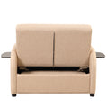 Pull Out Sofa Sleeper 3 In 1 With 2 Wing Table And Usb Charge For Nap Line Fabric For Living Room Recreation Room Beige Beige Foam Linen