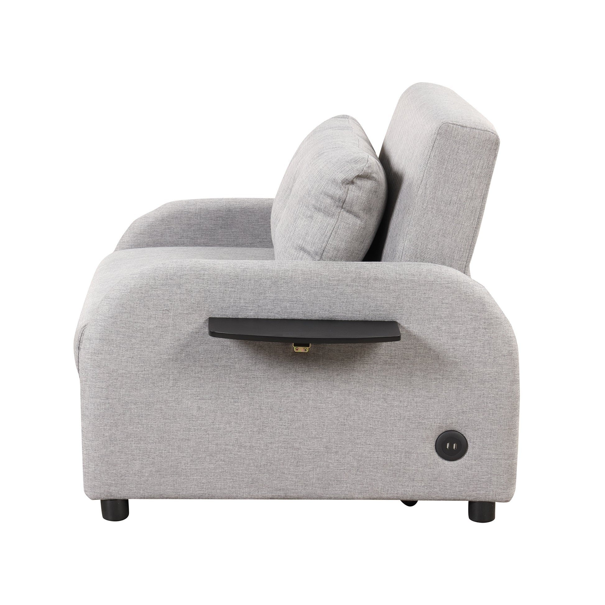 Pull Out Sofa Sleeper 3 In 1 With 2 Wing Table And Usb Charge For Nap Line Fabric For Living Room Recreation Room Grey Gray Foam Linen